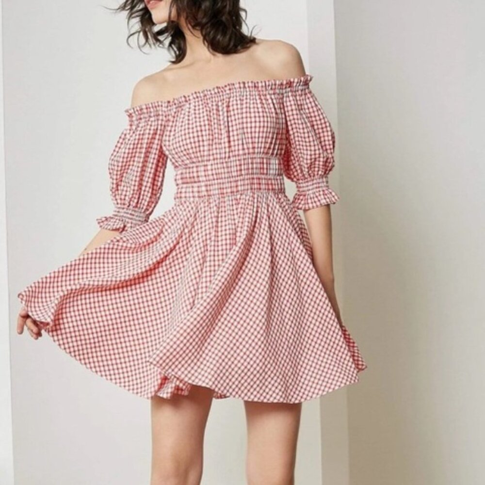 J.ING Red puff sleeve mini dress, cottage-core